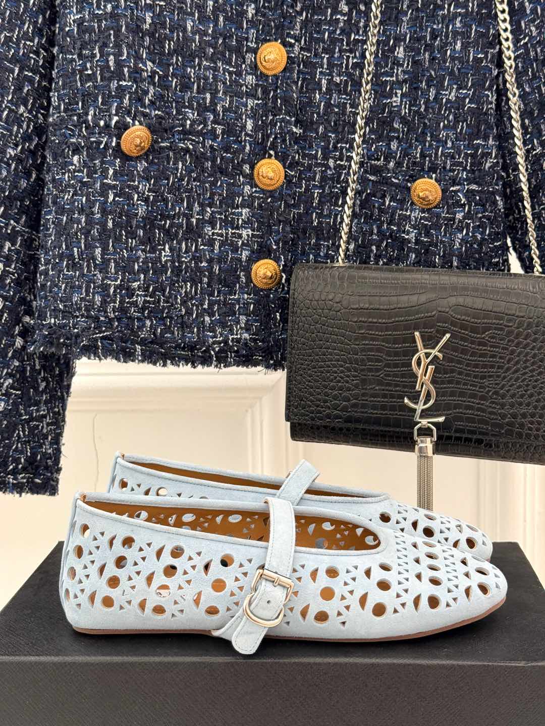 Alaia Women's Ballet Flat Light Blue Suede 293224 - Image 6