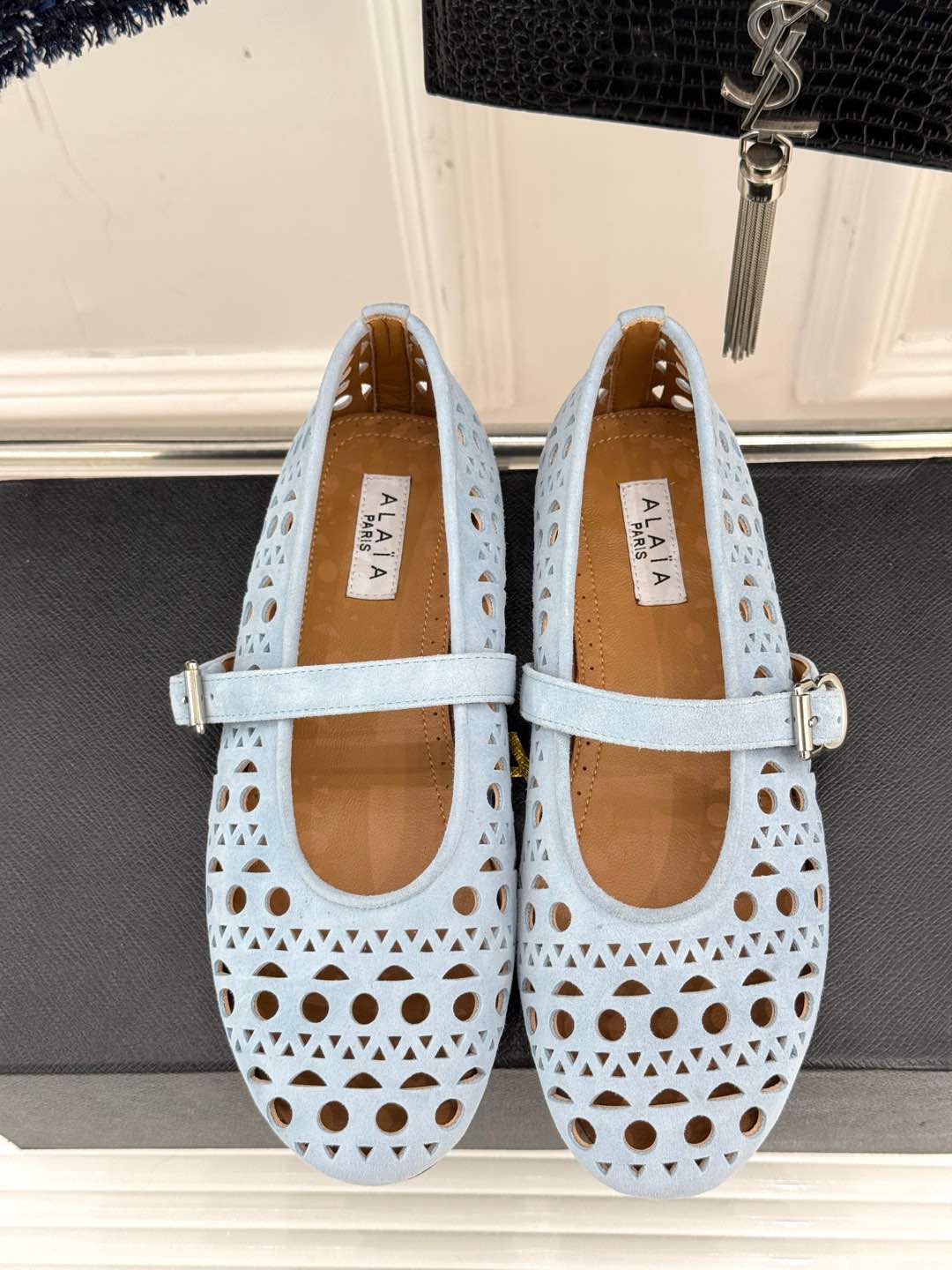 Alaia Women's Ballet Flat Light Blue Suede 293224 - Image 8