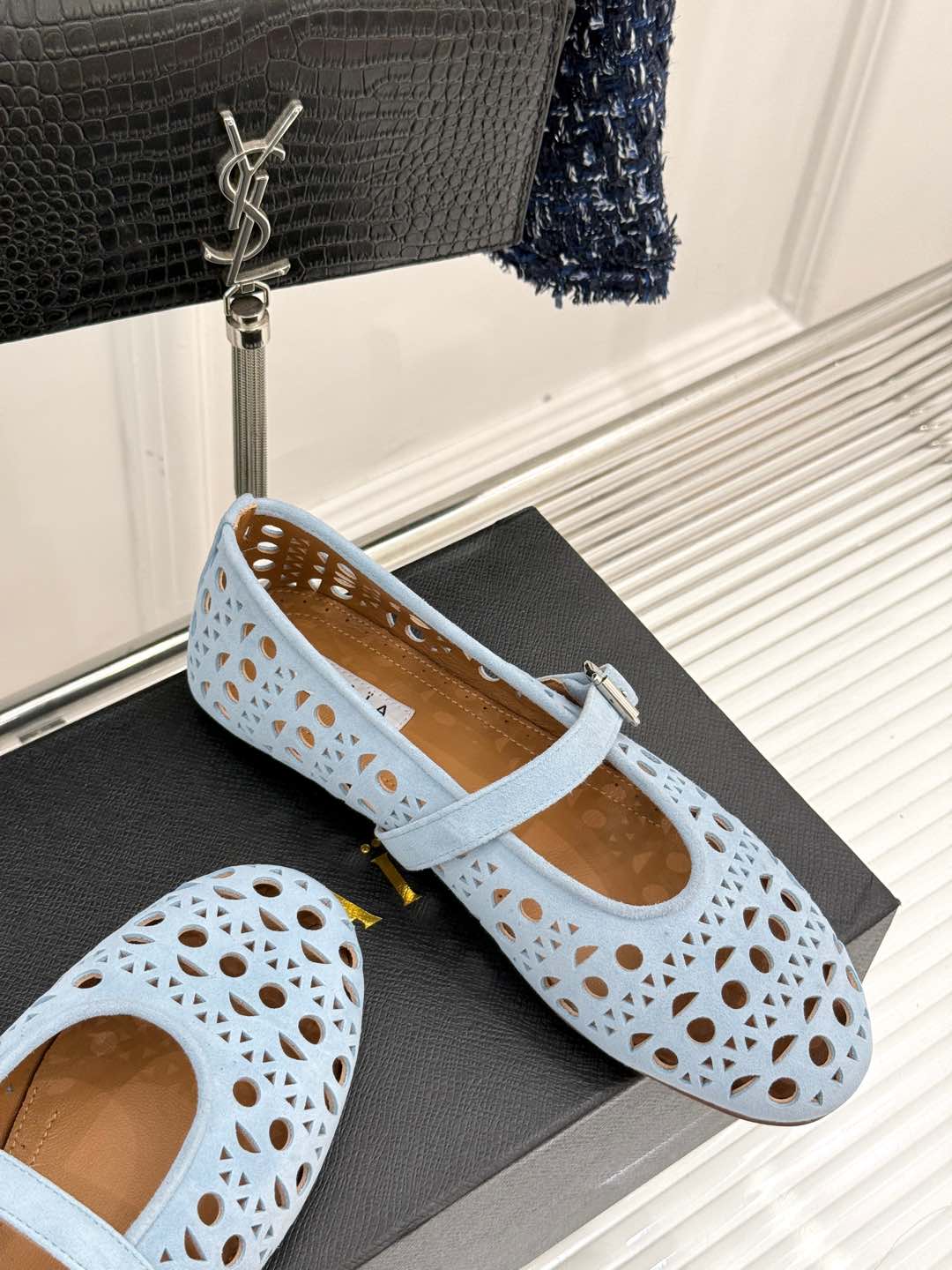 Alaia Women's Ballet Flat Light Blue Suede 293224 - Image 5