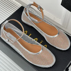 Alaia Mary Jane Ballet Flat Silver Lambskin 293236