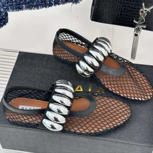 Alaia 25 Mary Jane Mesh Ballet Flats Black Calfskin 293248