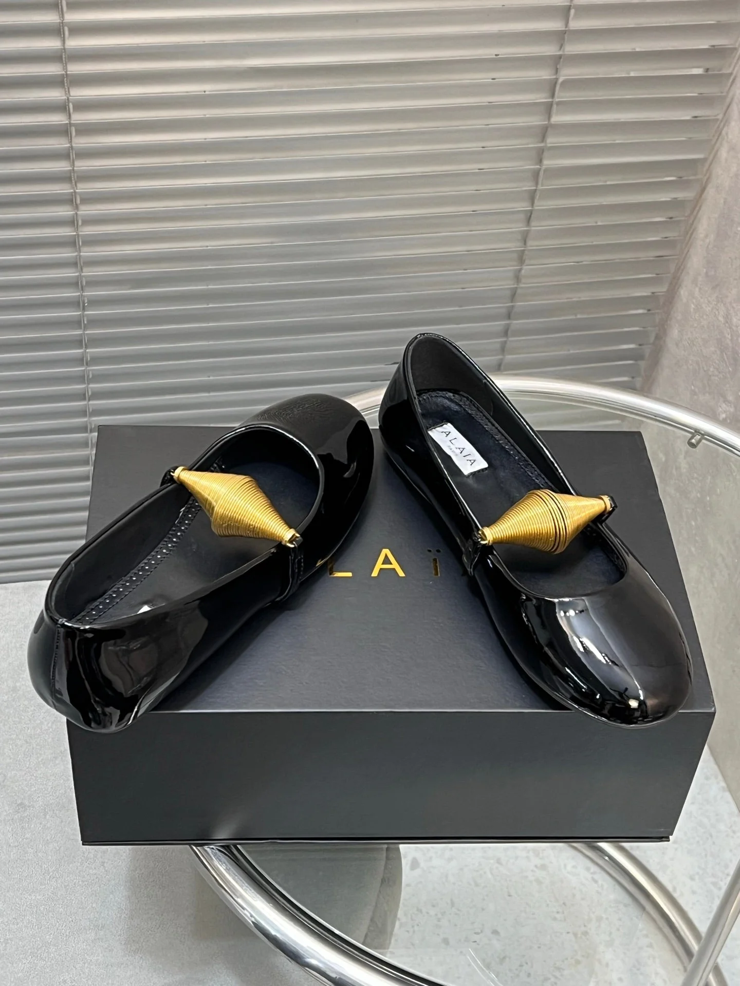 Alaia 25 Jewel Patent Leather Ballet Flats Black Lambskin 300012 - Image 2