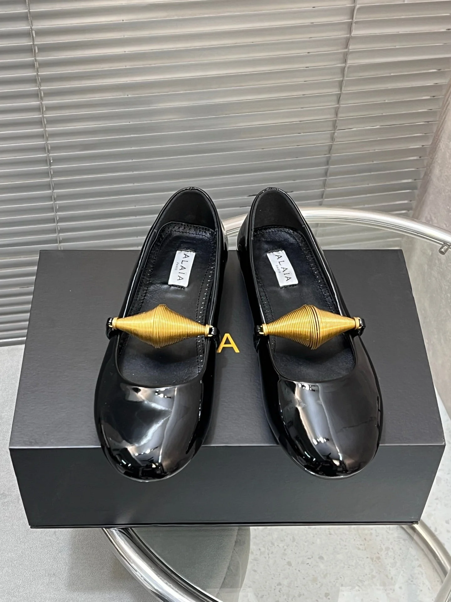 Alaia 25 Jewel Patent Leather Ballet Flats Black Lambskin 300012 - Image 7