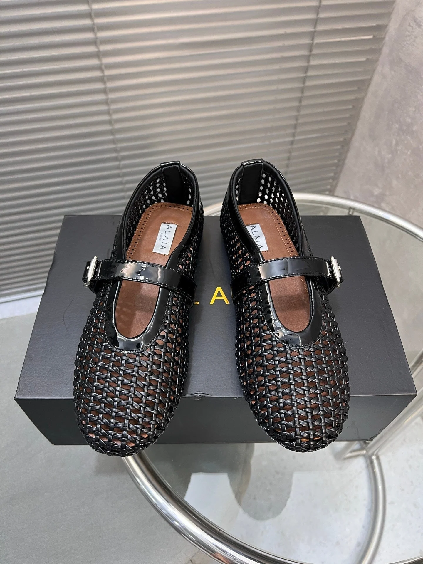 Alaia Braided Hollow Ballet Flats Black Cowhide 300041 - Image 6