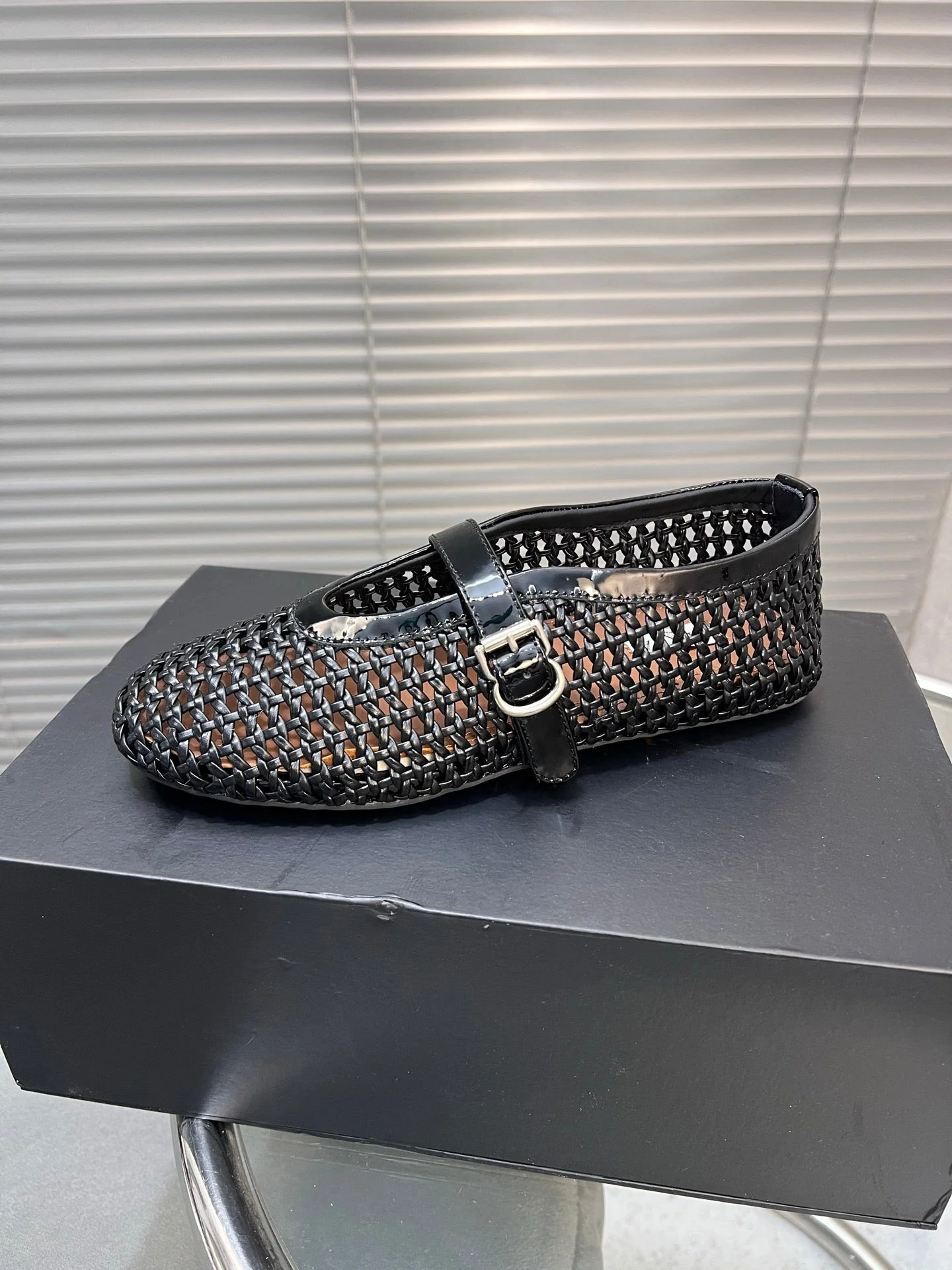 Alaia Braided Hollow Ballet Flats Black Cowhide 300041 - Image 8