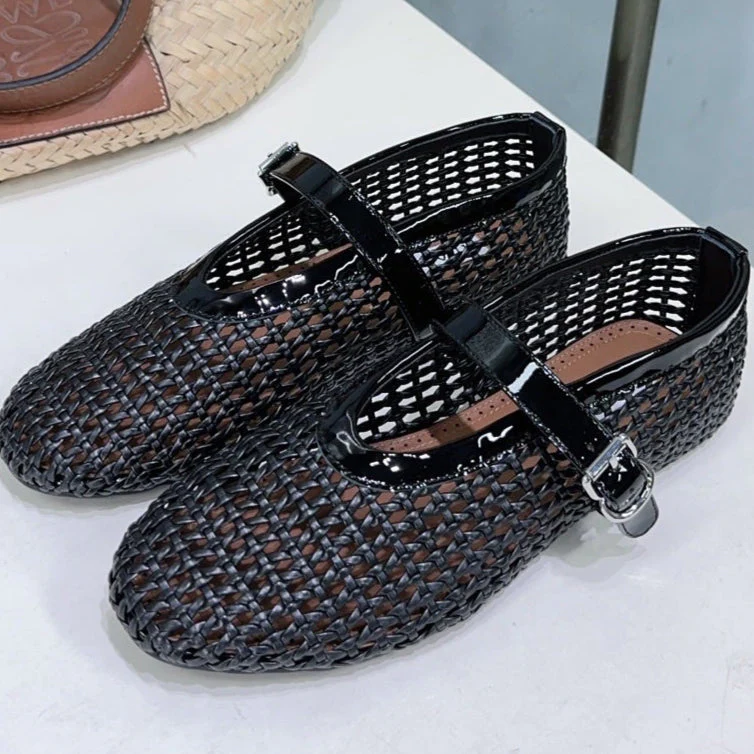 Alaia 25 Marry Janes Ballet Flats Black Wool Sheepskin 300453