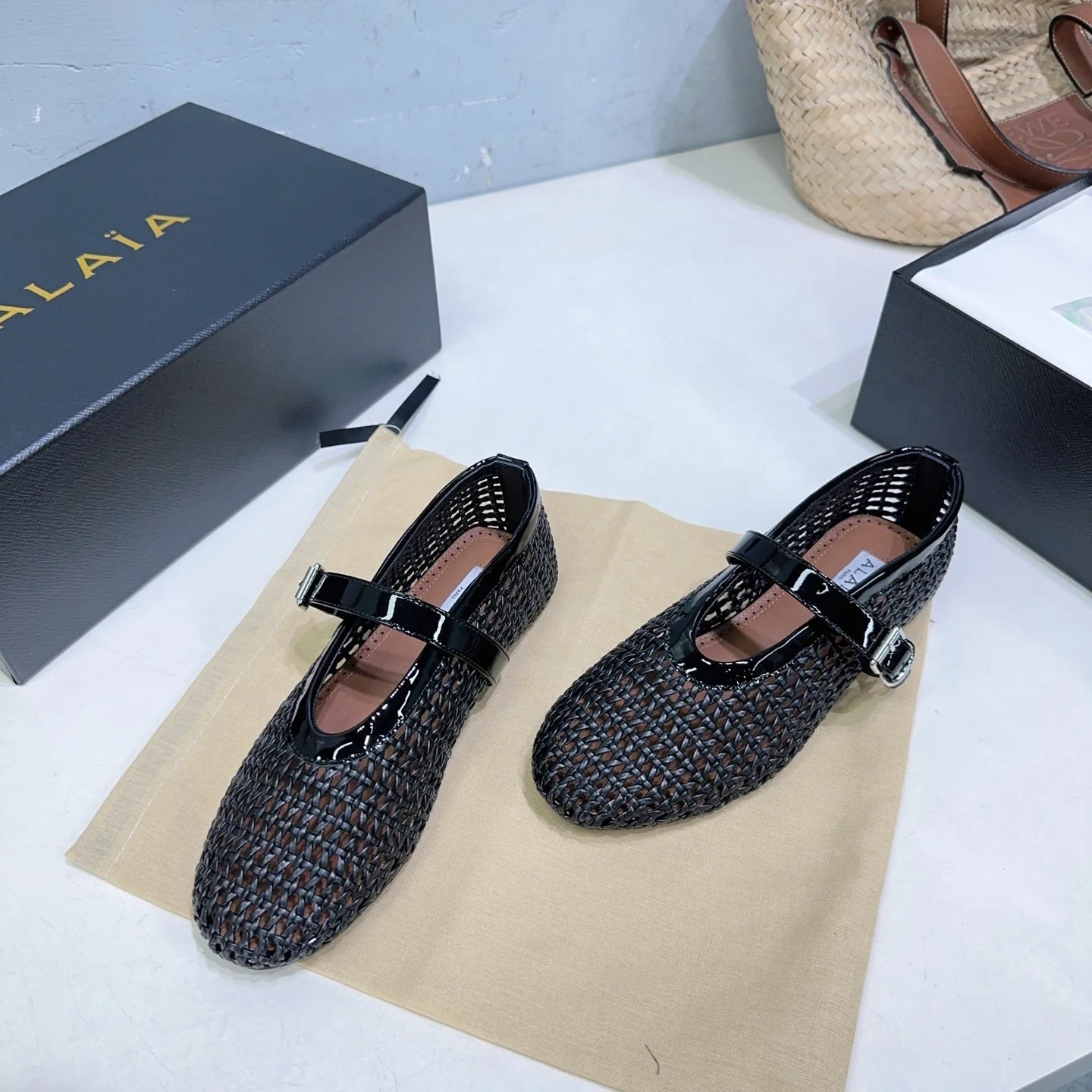 Alaia 25 Marry Janes Ballet Flats Black Wool Sheepskin 300453 - Image 6