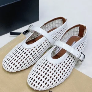 Alaia 25 Marry Janes Ballet Flats White Wool Sheepskin 300455