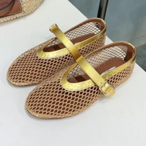 Alaia 25 Laminated Fishnet Ballet Flats Gold Lambskin 576441
