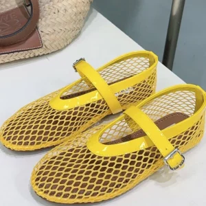 Alaia 25 Laminated Fishnet Ballet Flats Yellow Lambskin 300470