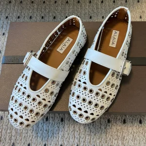 Alaia 25 Vienne With Eyelets Ballet Flats White Lambskin 303717