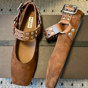 Alaia 25 Biker Ballet Flats Brown Chocolate  Suede 303730