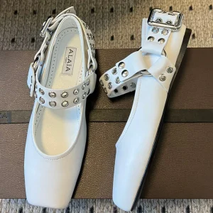 Alaia 25 Biker Ballet Flats White Calfskin 303734