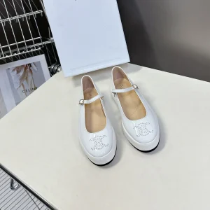 CELINE Ballet Flats White Patent Leather 285930