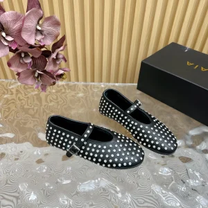 Alaia Strass Ballet Flats In Black Calfskin With Fleece Lining  926043