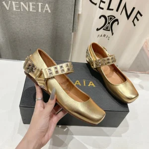 Alaila Biker Ballet Flats In Gold Cowhide  911444