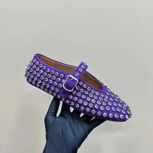 Alaia Strass Suede Ballet Flats In Purple 999326