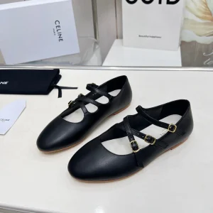 BALLET FLAT WITH CROSSOVER STRAP IN BLACK LAMBSKIN