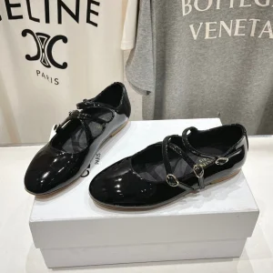 Celin Ballerina Triple Strap Black Patent Calfskin