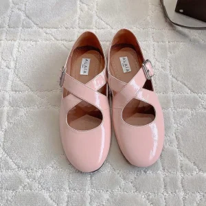 ALAIA CRISS CROSS BALLET FLAT IN BABY PINK LAMBSKIN WITH SILVER HARDWARE