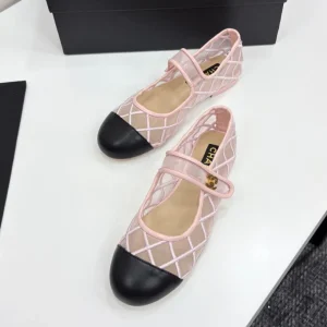 CC 25 Mary Jane White Pink Mesh Black Calfskin