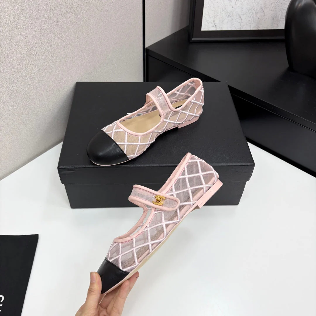 CC 25 Mary Jane White Pink Mesh Black Calfskin - Image 5