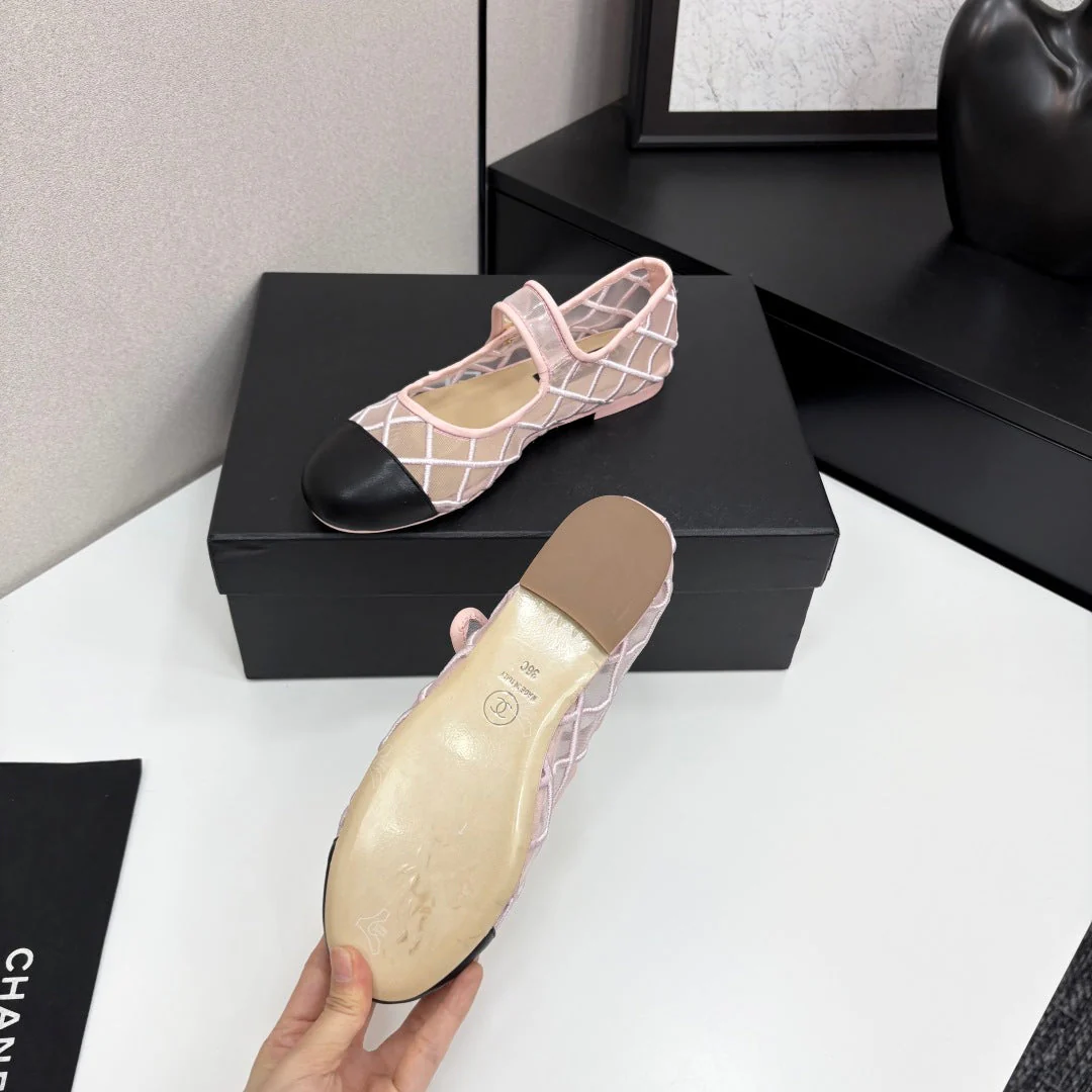 CC 25 Mary Jane White Pink Mesh Black Calfskin - Image 8