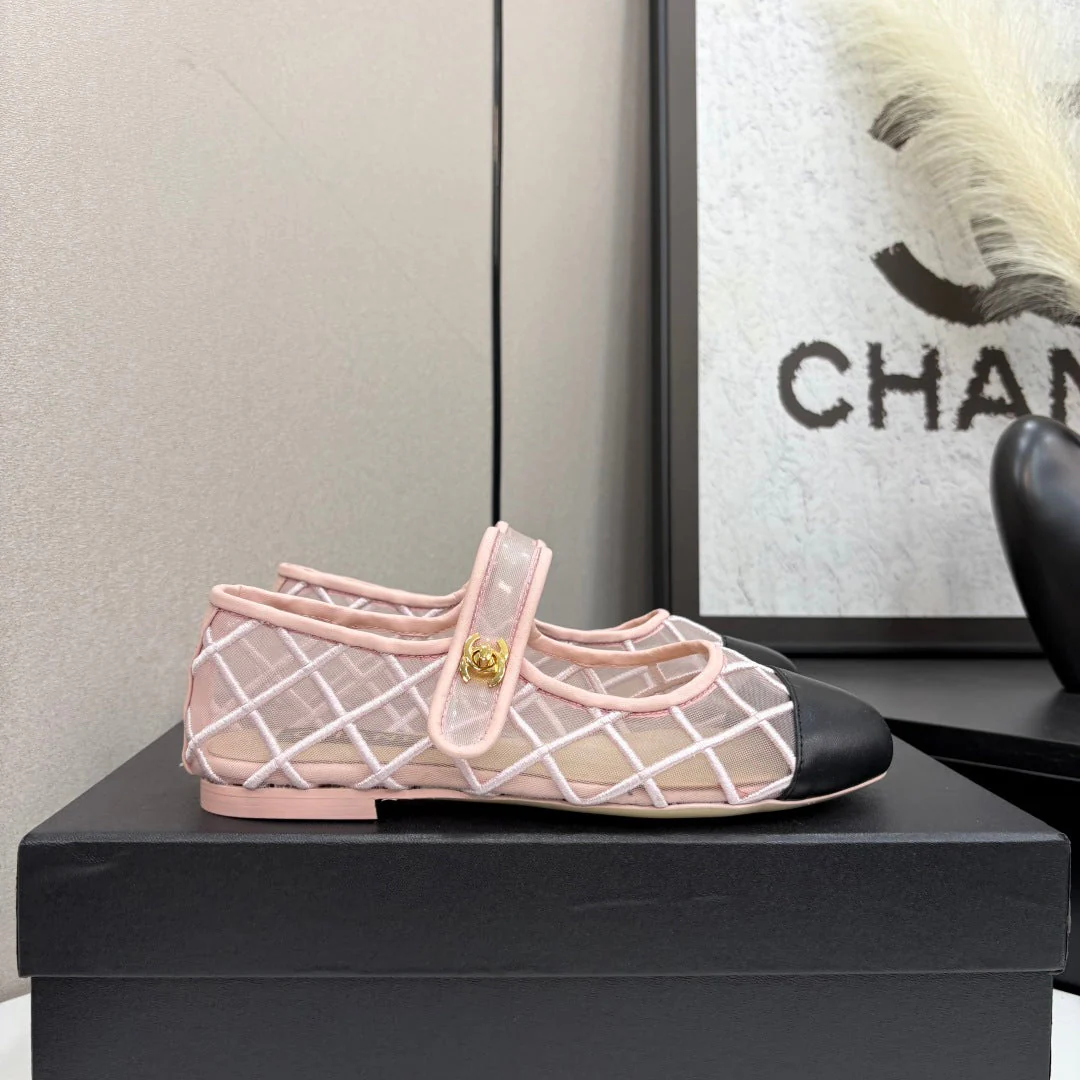 CC 25 Mary Jane White Pink Mesh Black Calfskin - Image 9