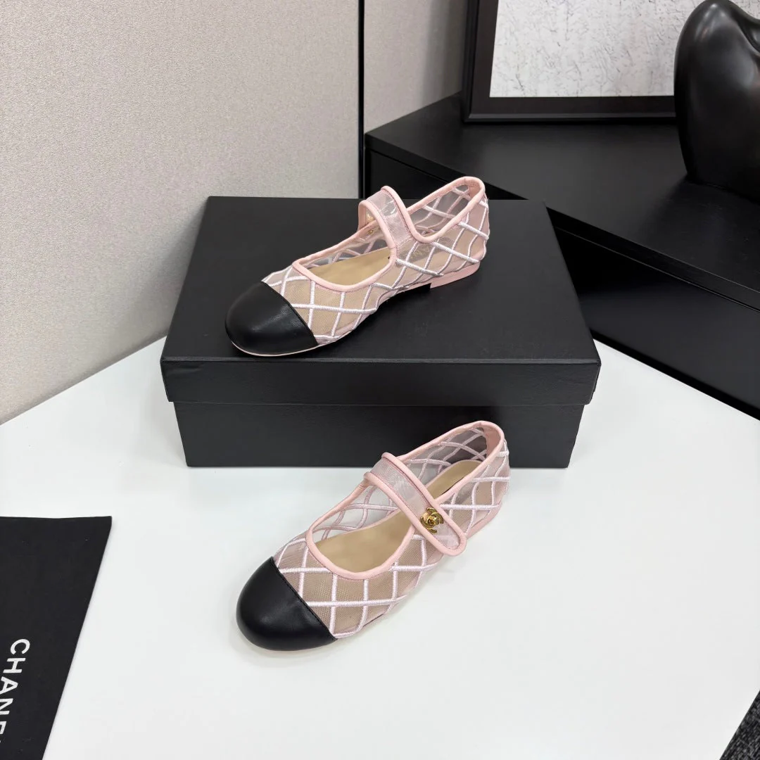 CC 25 Mary Jane White Pink Mesh Black Calfskin - Image 3