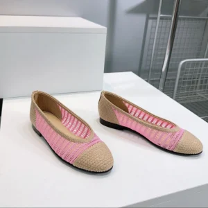 CC 25 Ballet Flat Pink Beige Raffia