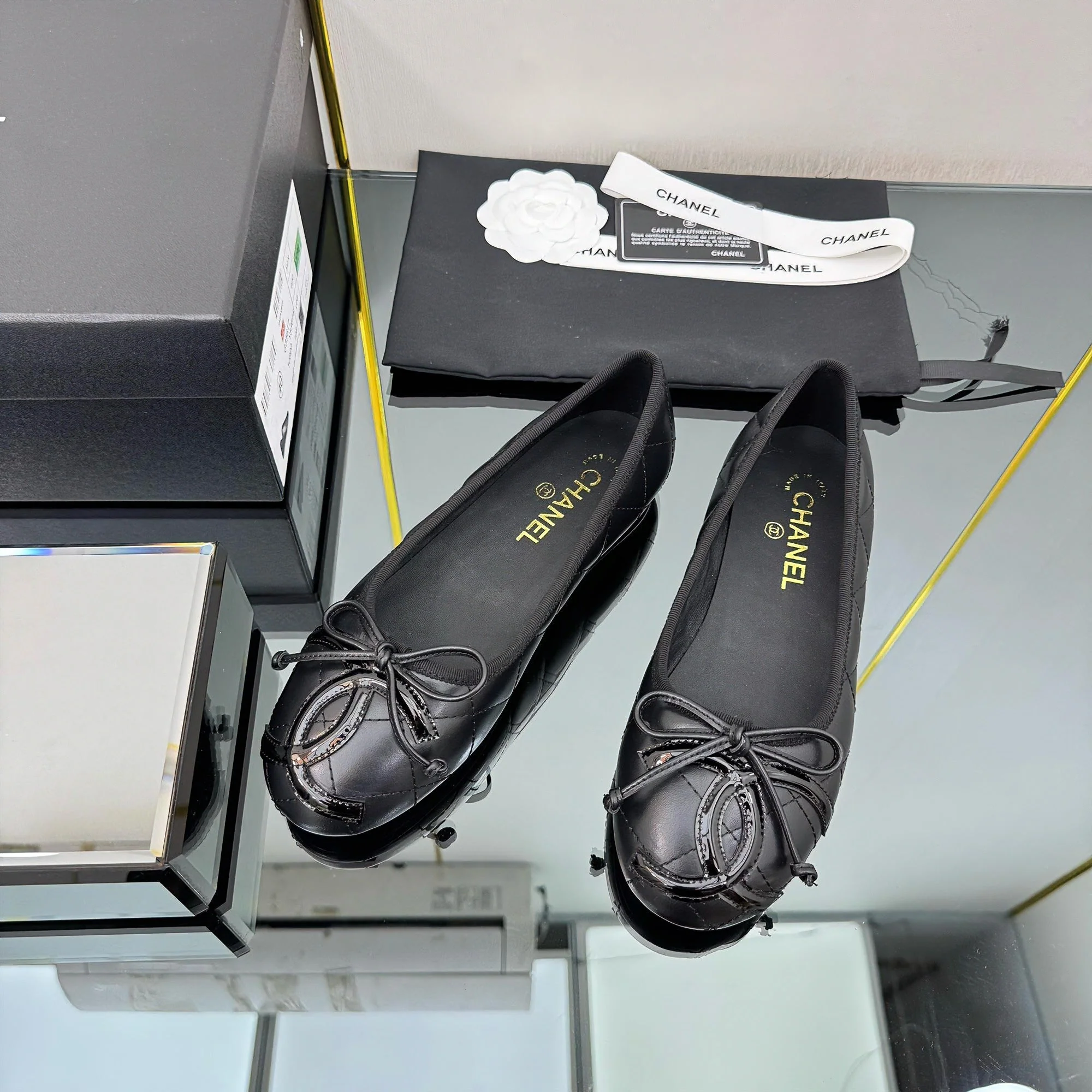 CC 25 Cambon Ballet Flat Black Quilted Calfskin - Image 2