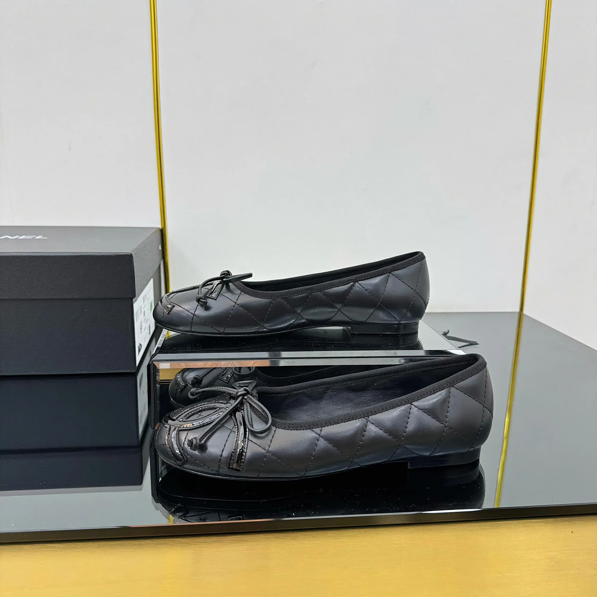 CC 25 Cambon Ballet Flat Black Quilted Calfskin - Image 3