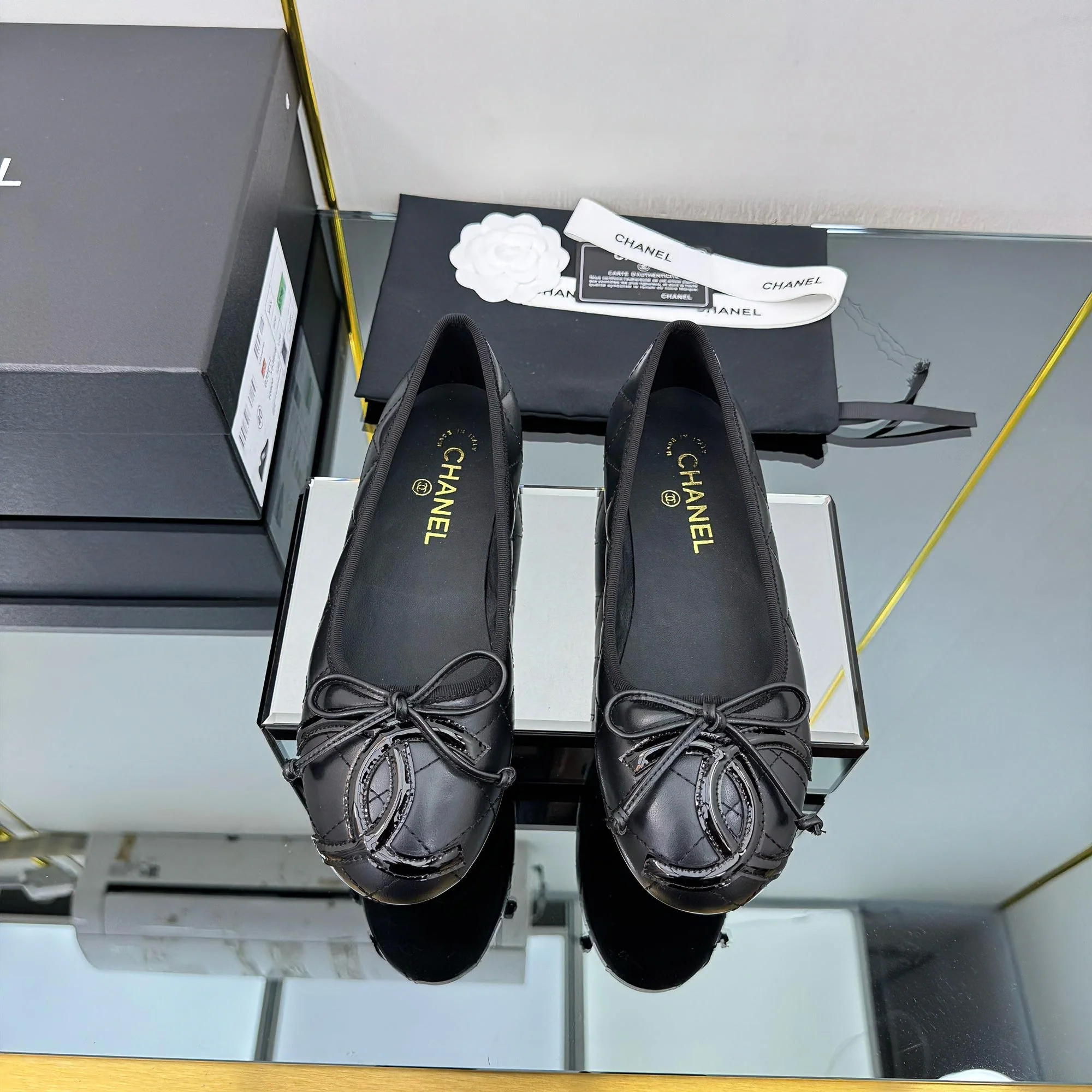 CC 25 Cambon Ballet Flat Black Quilted Calfskin - Image 4