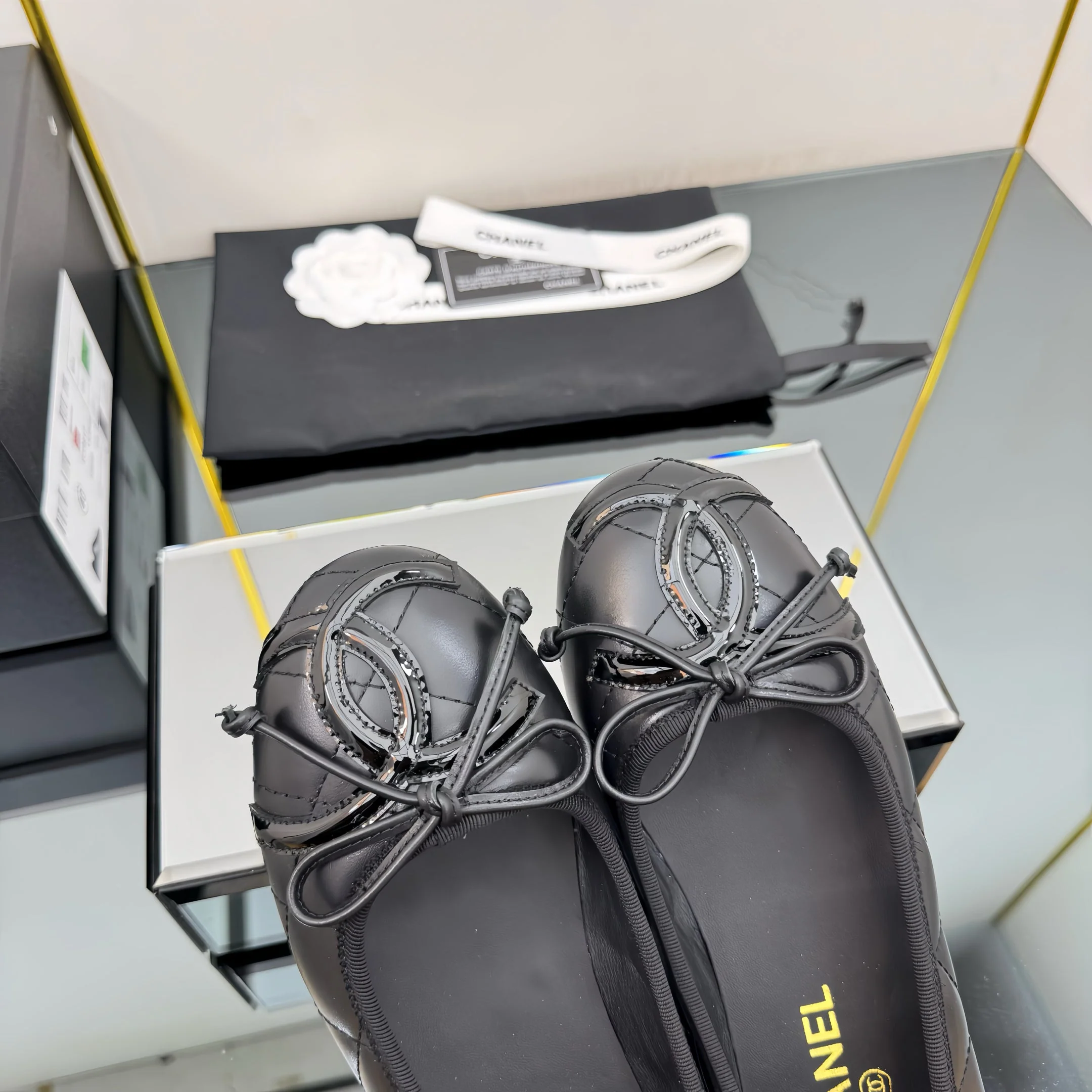 CC 25 Cambon Ballet Flat Black Quilted Calfskin - Image 6