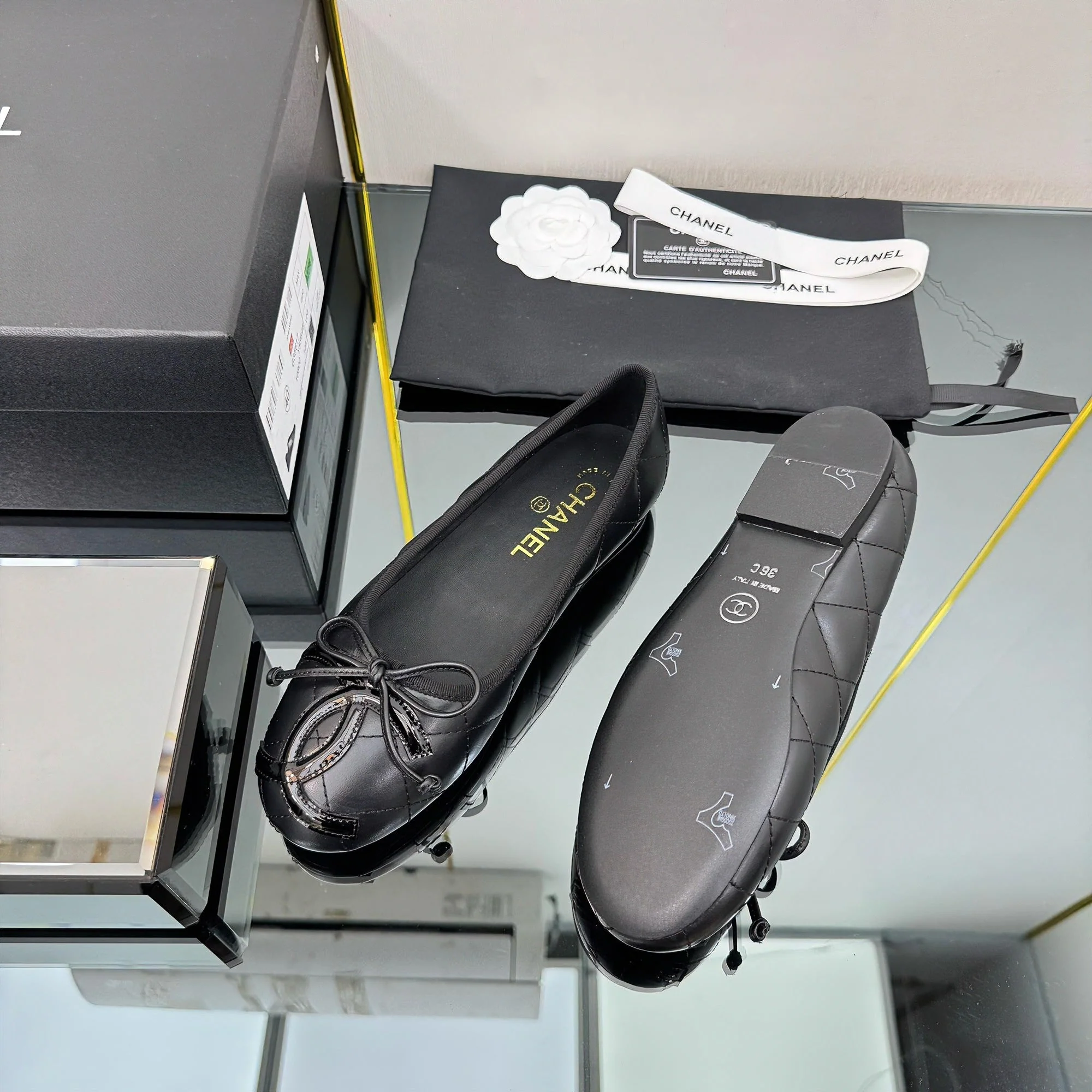 CC 25 Cambon Ballet Flat Black Quilted Calfskin - Image 5