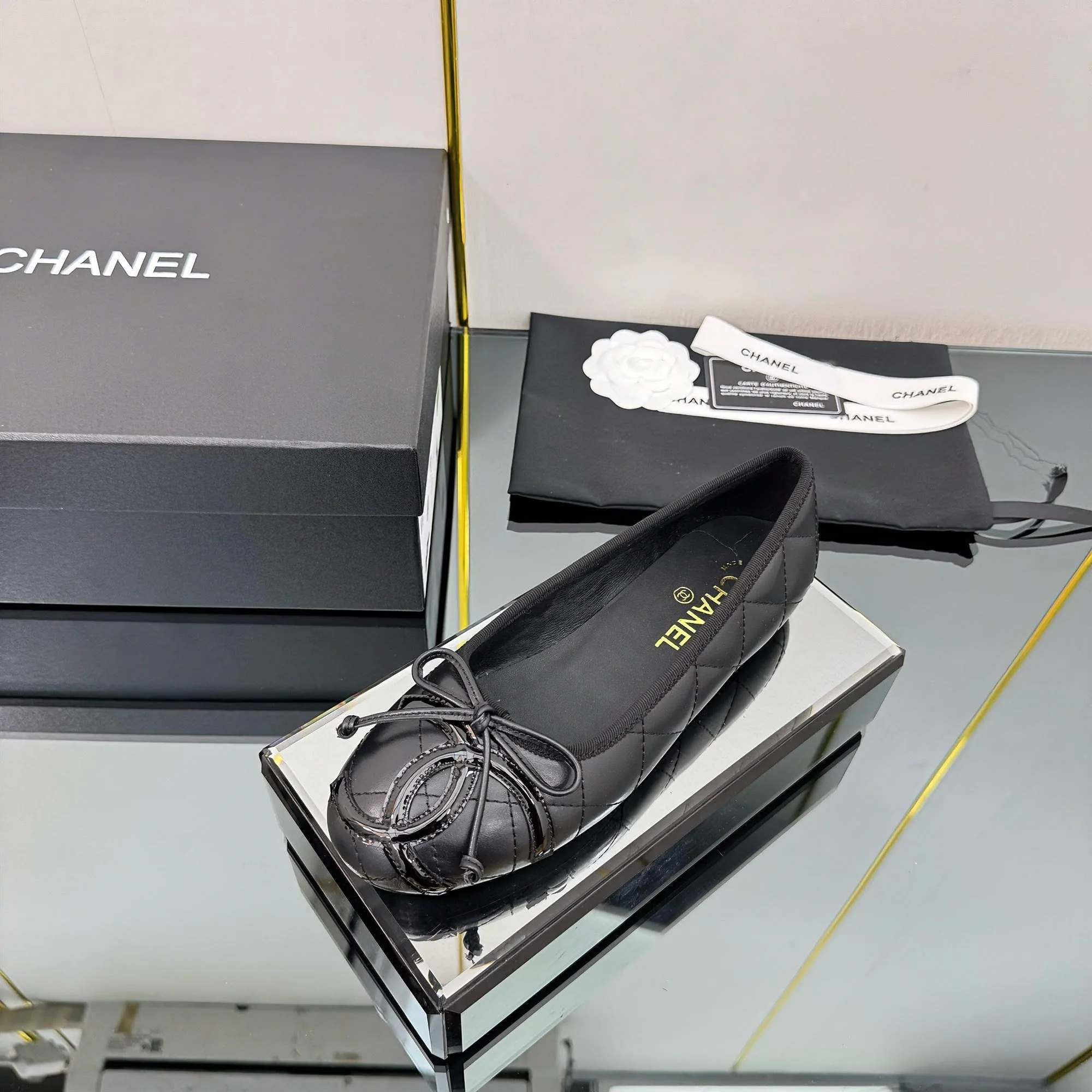 CC 25 Cambon Ballet Flat Black Quilted Calfskin - Image 9