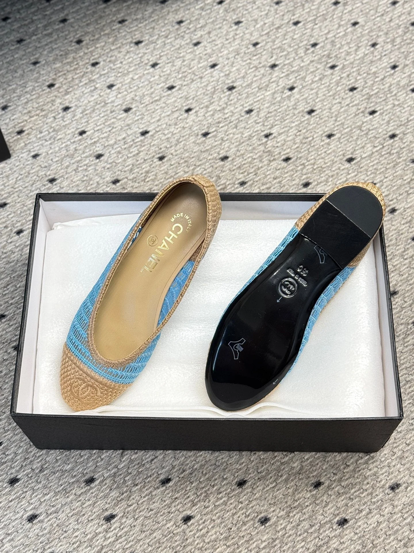 CC 25 Ballet Flat Blue Beige Raffia - Image 3