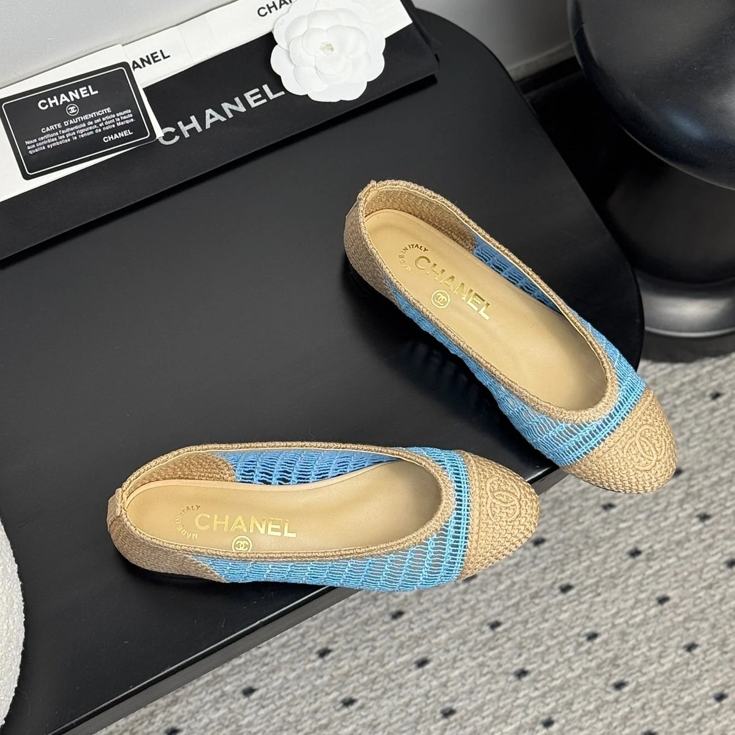 CC 25 Ballet Flat Blue Beige Raffia