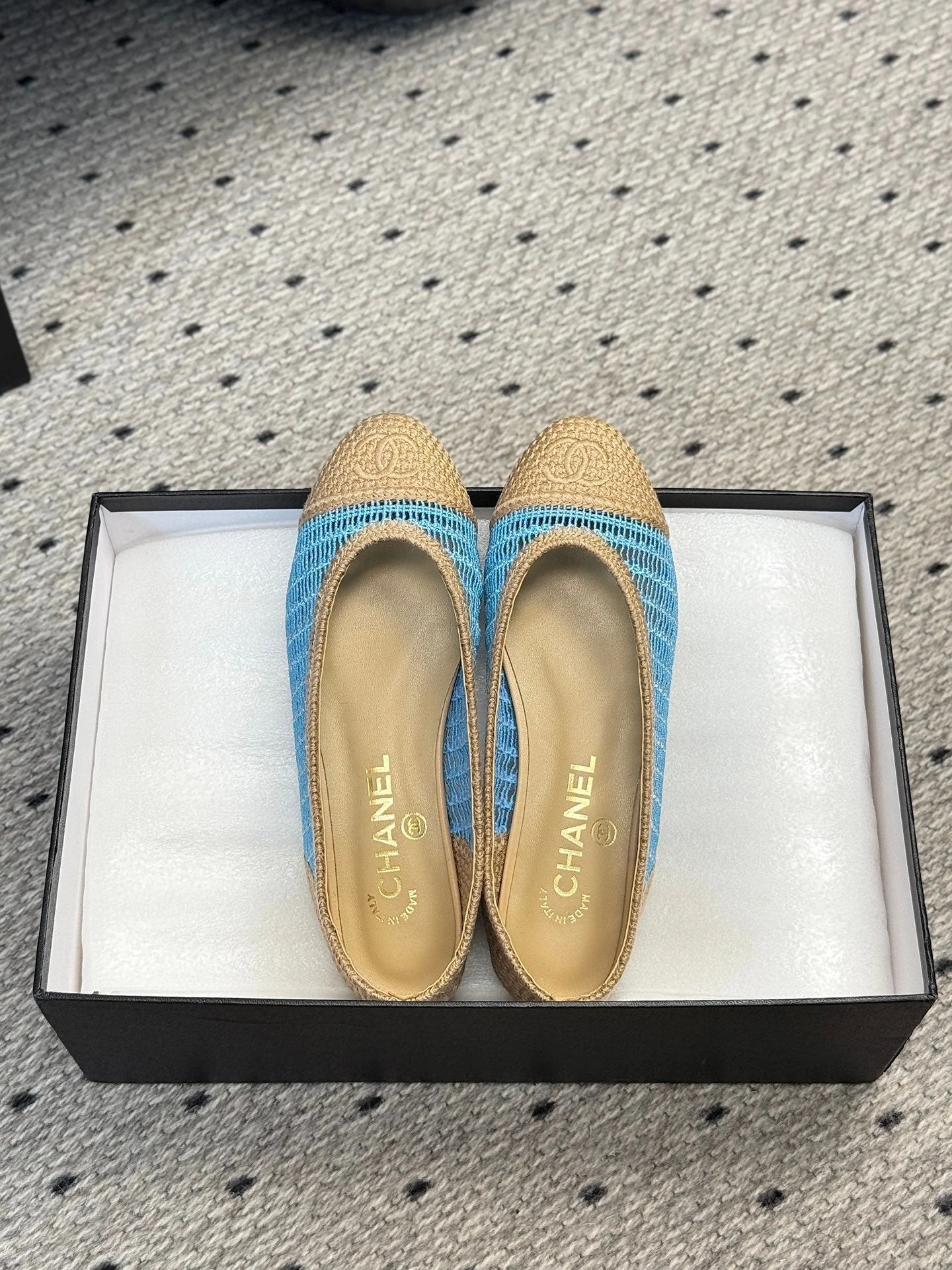 CC 25 Ballet Flat Blue Beige Raffia - Image 6