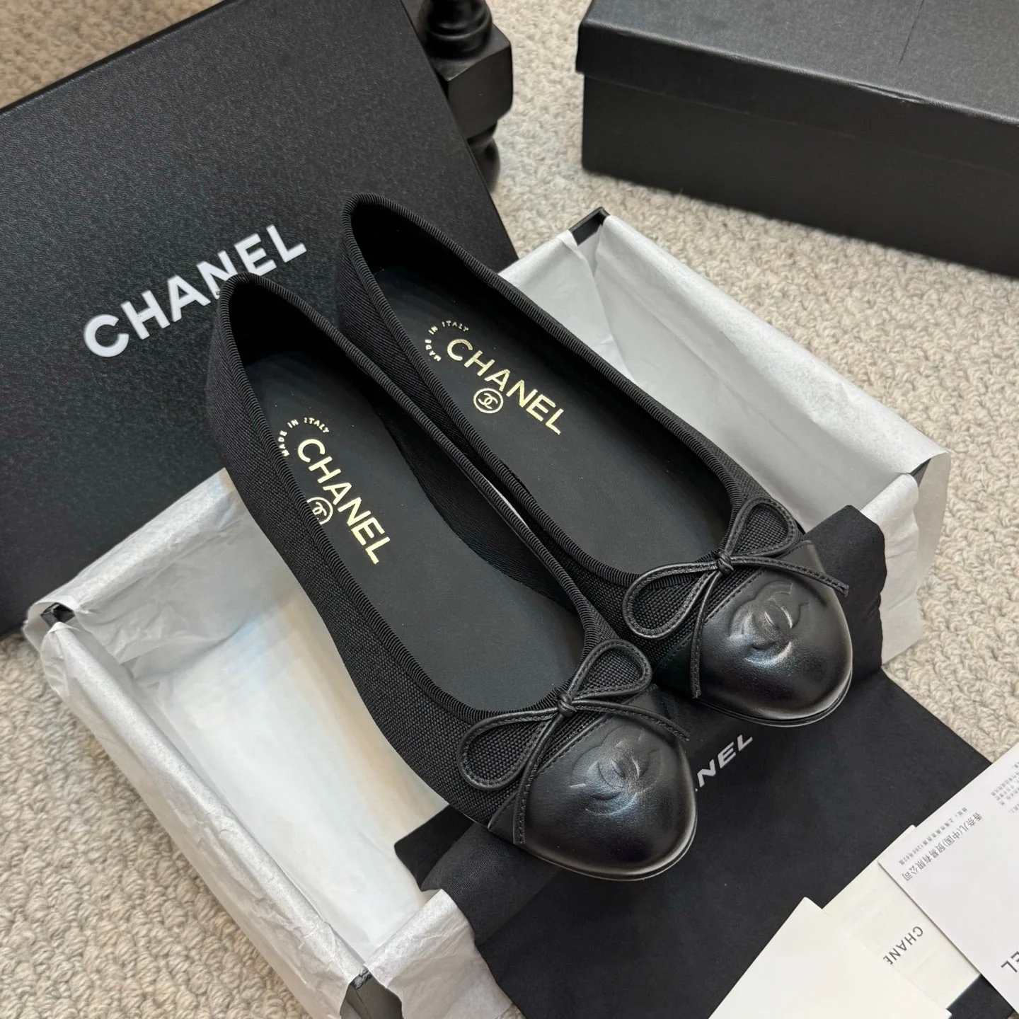 CC 25p Ballet Flat Black Canvas Calfskin