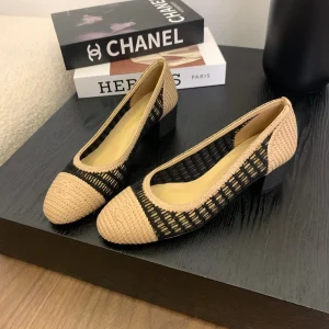 CC 25p Ballet Heel 50mm Black Beige Raffia