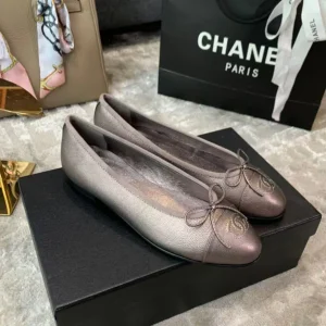 Ballet Flat Grey Chocolate Grained Calfskin