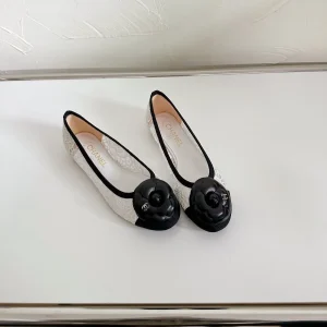 Ballet Flats White Lace Mesh Black Grosgrain Flower