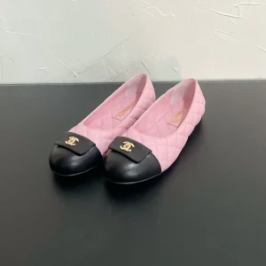 CC Ballet Flats In Pink Mix Black Quilted Lambskin 949714