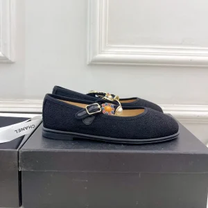 CC Ballet Flats 10mm Black Wool Tweed And Fabric 948826