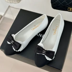 CC Ballet Flats White With Bow Lambskin