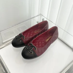 CC Ballet Flats 10mm Burgundy Black Quilted Lambskin