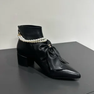 CC Ankle Boots Black Bow Tie Cowhide
