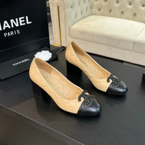 ballet flat with high heel 7cm beige black quilted lambskin