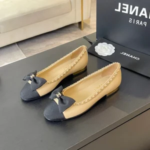 BALLET FLAT BEIGE CREAM CALFSKIN AND FABRIC